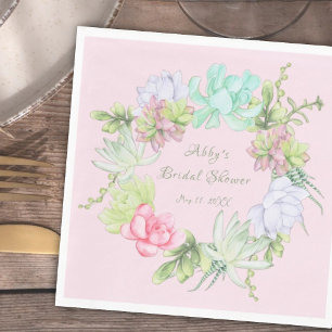 Succulent Greenery Wreath Bridal Shower Napkins