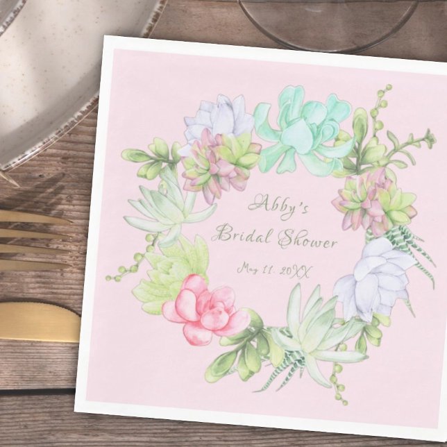 Succulent Greenery Wreath Bridal Shower Napkins (Creator Uploaded)