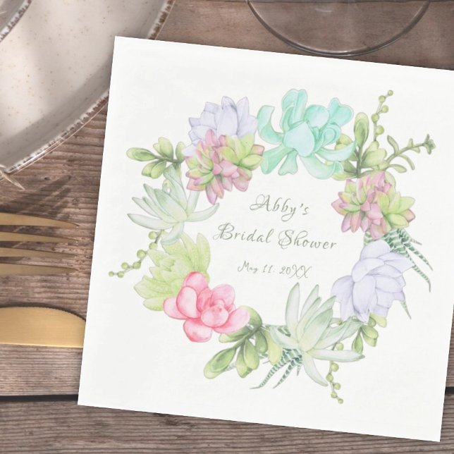 Succulent Greenery Wreath Bridal Shower Napkins (Creator Uploaded)