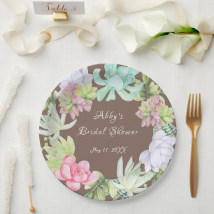 Succulent Greenery Wreath Bridal Shower Paper Plates