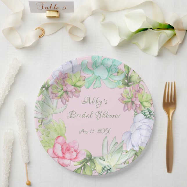 Succulent Greenery Wreath Bridal Shower Paper Plates (Wedding)