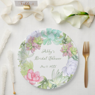 Succulent Greenery Wreath Bridal Shower Paper Plates