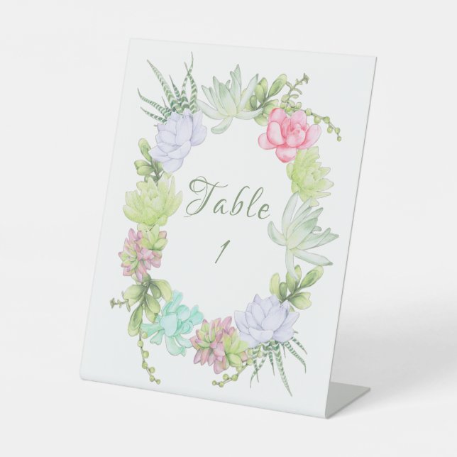 Succulent Greenery Wreath Bridal Shower Table  Pedestal Sign (Front)