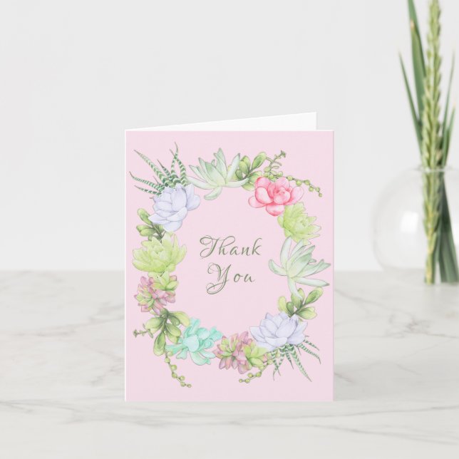 Succulent Greenery Wreath Bridal Shower  Thank You Card (Front)