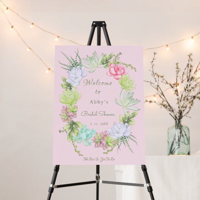 Succulent Greenery Wreath Bridal Shower Welcome Foam Board (In Situ (Stand))