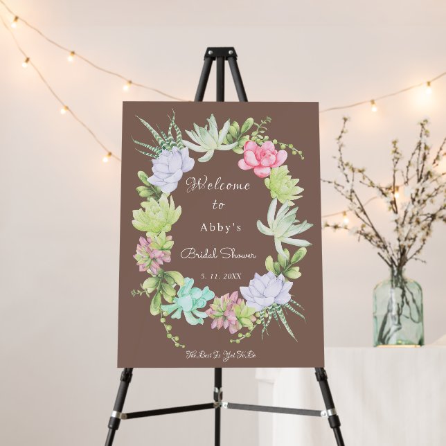 Succulent Greenery Wreath Bridal Shower Welcome Foam Board (In Situ (Stand))