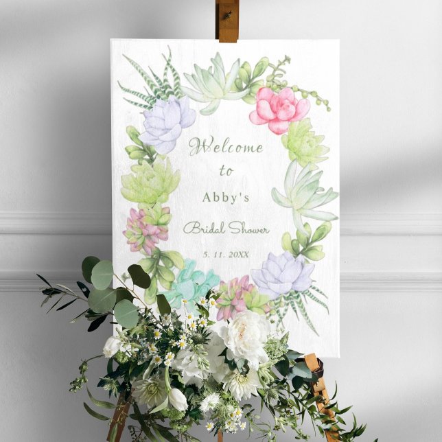 Succulent Greenery Wreath Bridal Shower Welcome Poster (Creator Uploaded)