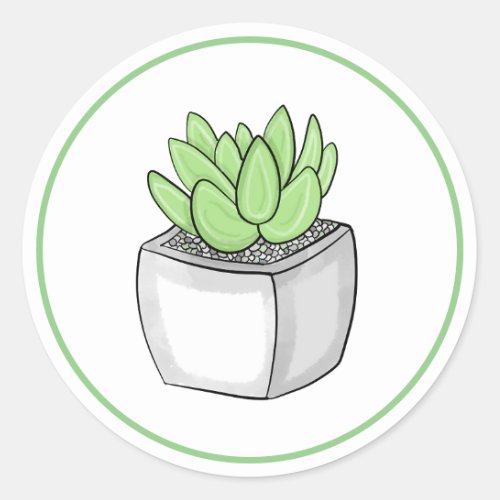 Succulent Hand Drawn Houseplant Art  Classic Round Sticker