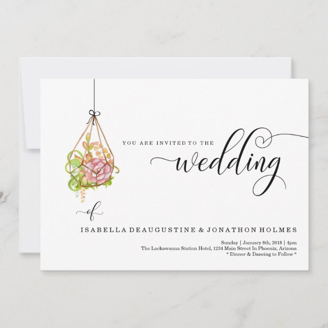 Succulent Hanging Terrarium Wedding Invitation (Front)