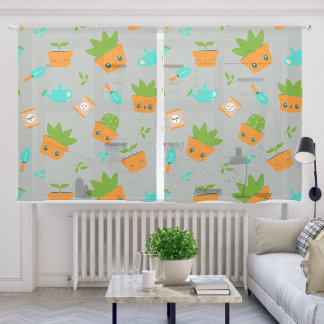 Succulent Happy Green Gardening Sheer Curtains