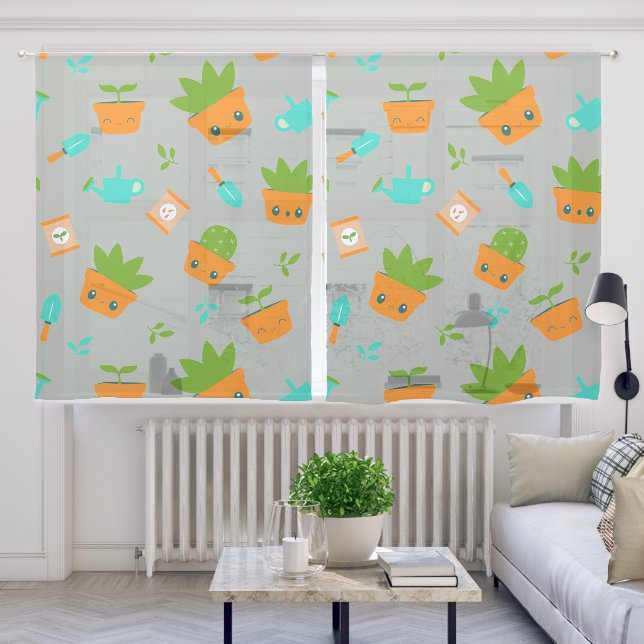 Succulent Happy Green Gardening  Sheer Curtains (Living Room)