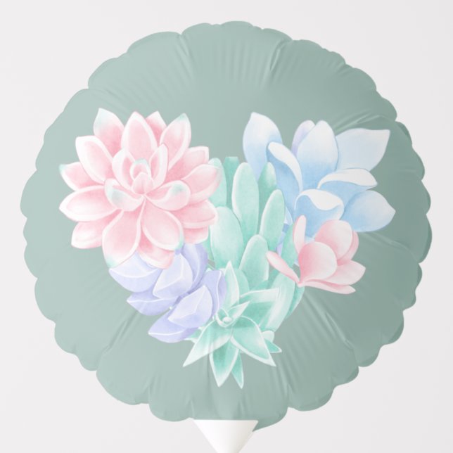 Succulent Heart Pastel Plants Flowers Dinner Party Balloon (Front)