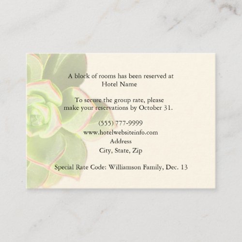 Succulent Hotel Accommodation Enclosure Cards Business Cards