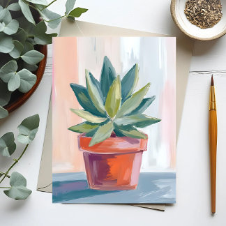 Succulent Houseplant Watercolor Botanical Postcard