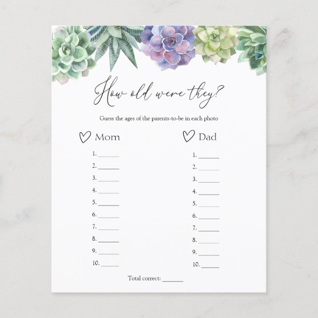 Succulent How Old Were They Parents Game (Front)