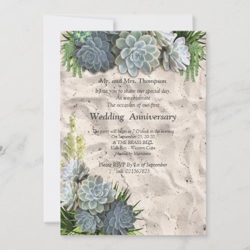 Succulent Hues of Pale Blues Anniversary Invitation