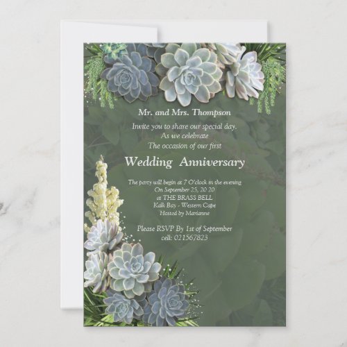 Succulent Hues of Pale Blues Anniversary Invitation