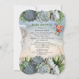 Succulent Hues of Pale Blues Baby Shower Invitation