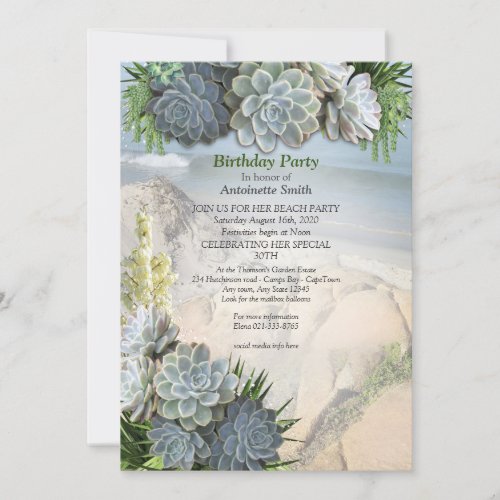 Succulent Hues of Pale Blues Birthday Invitation