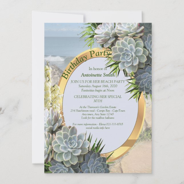 Succulent Hues of Pale Blues Birthday Invitation (Front)