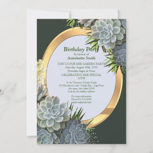 Succulent Hues of Pale Blues Birthday Invitation