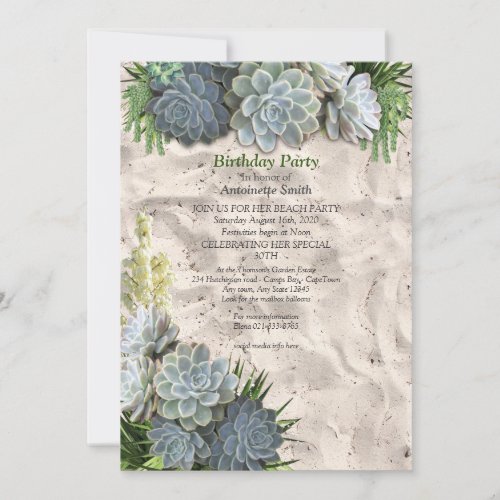 Succulent Hues of Pale Blues Birthday Invitation