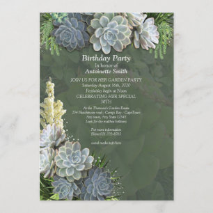 Succulent Hues of Pale Blues Birthday Invitation