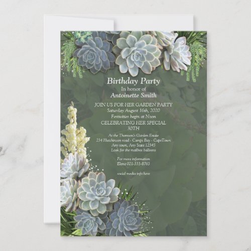 Succulent Hues of Pale Blues Birthday Invitation