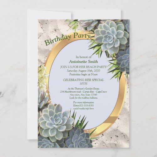 Succulent Hues of Pale Blues Birthday Invitation