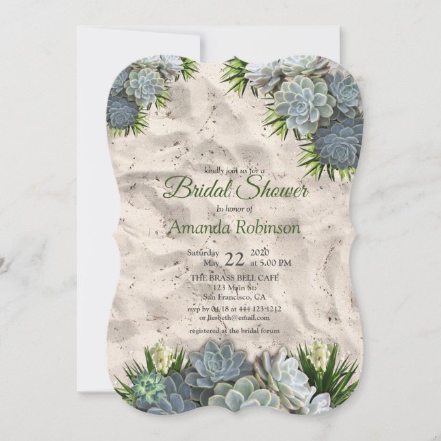 Succulent Hues of Pale Blues Bridal Shower Invitation (Front)