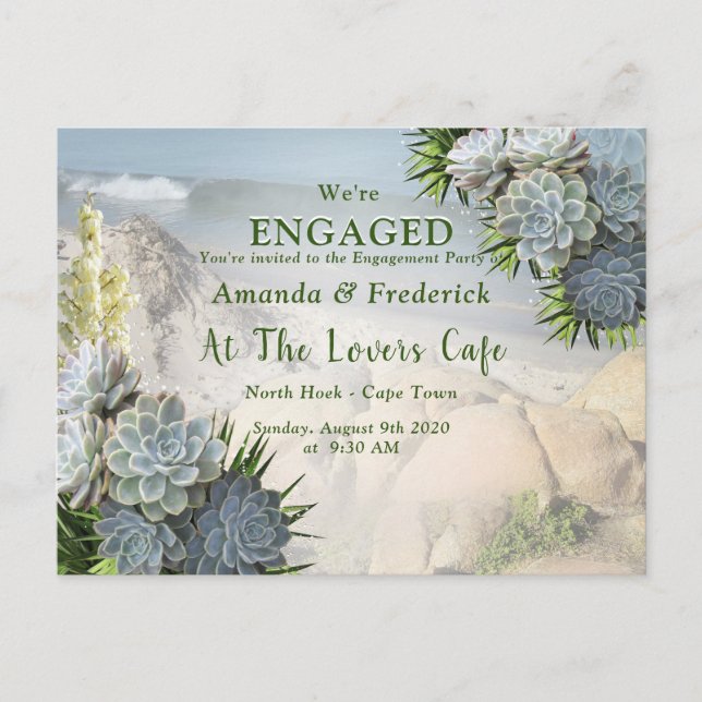 Succulent Hues of Pale Blues Engagement Invitation Postcard (Front)