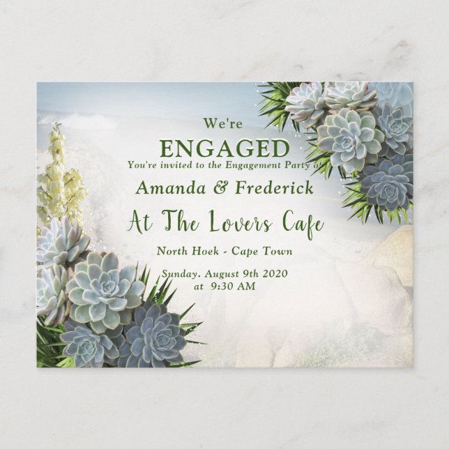 Succulent Hues of Pale Blues Engagement Invitation Postcard (Front)