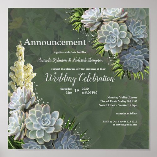 Succulent Hues of Pale Blues  Green Announcement Poster