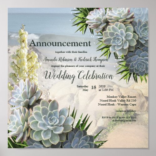 Succulent Hues of Pale Blues  Green Announcement Poster