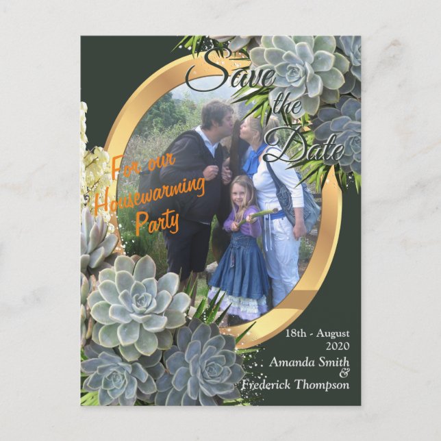 Succulent Hues of Pale Blues & Green  Housewarming Announcement Postcard (Front)