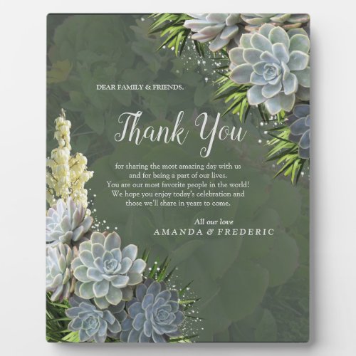 Succulent Hues of Pale Blues  Green Thank You Plaque