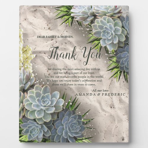 Succulent Hues of Pale Blues  Green Thank You Plaque