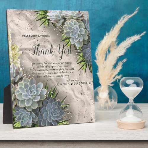 Succulent Hues of Pale Blues  Green Thank You Plaque