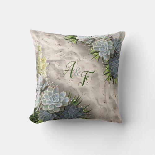 Succulent Hues of Pale Blues Green Wedding Gift Throw Pillow