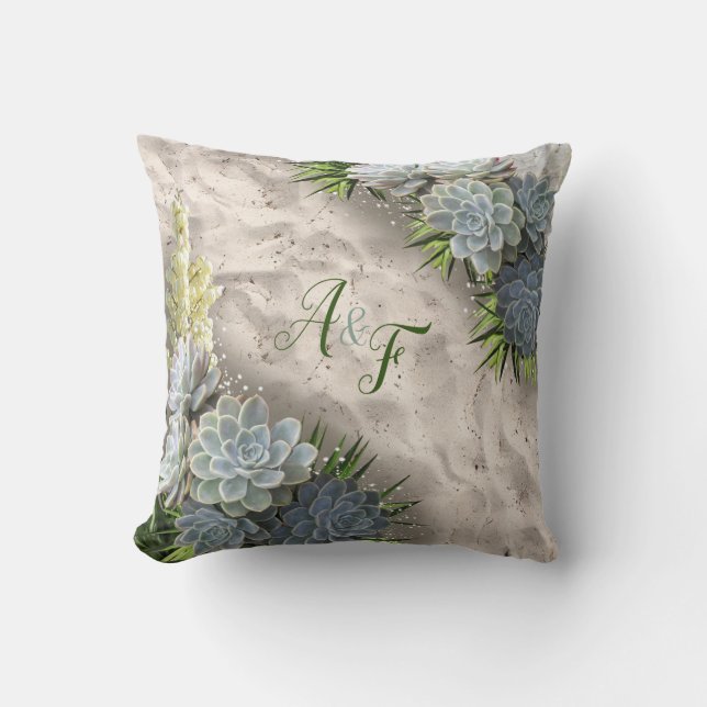Succulent Hues of Pale Blues& Green Wedding Gift Throw Pillow (Front)