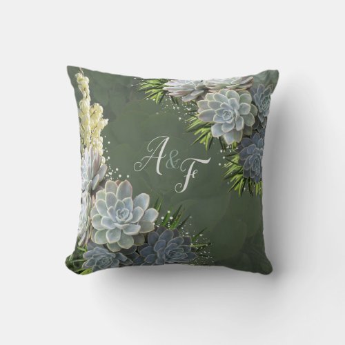 Succulent Hues of Pale Blues Green Wedding Gift Throw Pillow