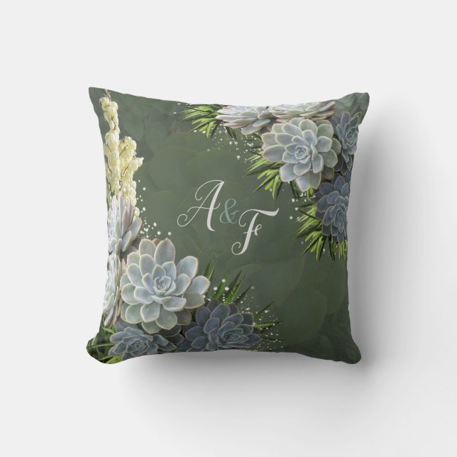 Succulent Hues of Pale Blues& Green Wedding Gift Throw Pillow (Front)