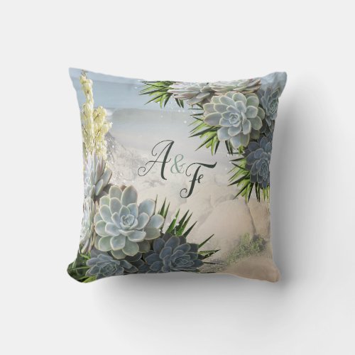 Succulent Hues of Pale Blues  Green Wedding Gift Throw Pillow