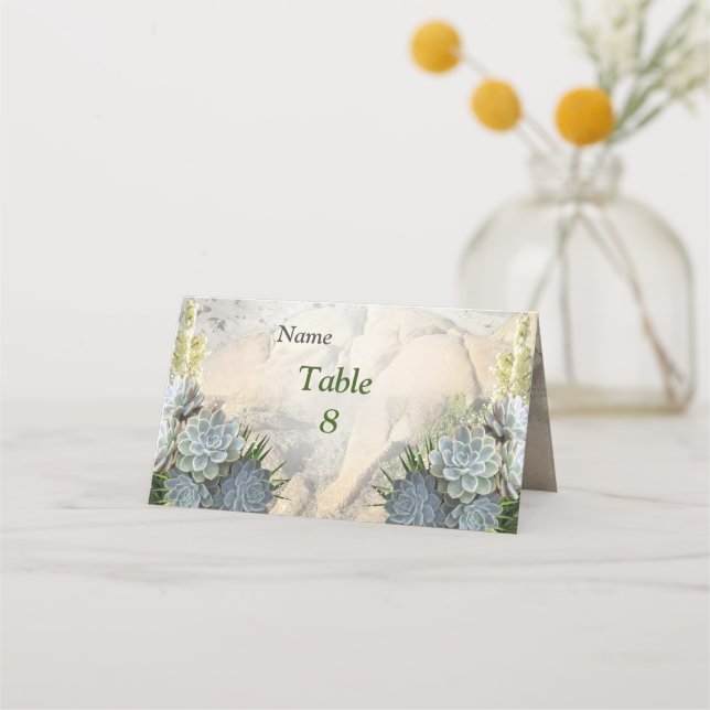 Succulent Hues of Pale Blues Place Card (Front)