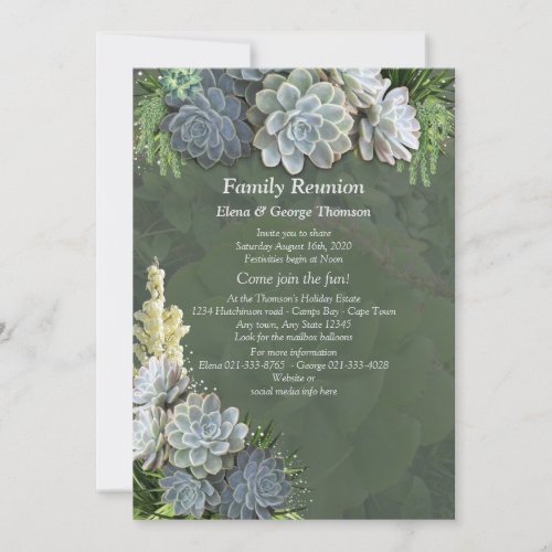 Succulent Hues of Pale Blues Reunion Invitation