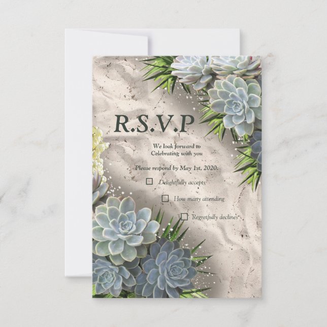 Succulent Hues of Pale Blues & RSVP Card (Front)