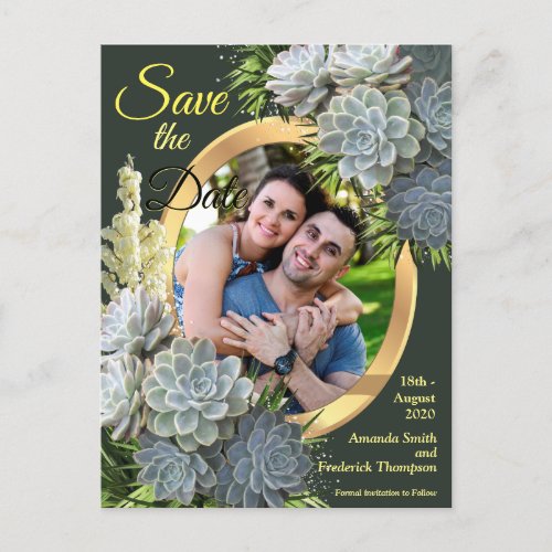 Succulent Hues of Pale Blues Save the Date Announcement Postcard