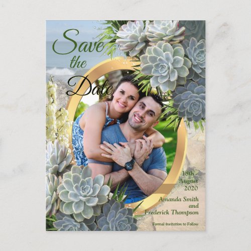 Succulent Hues of Pale Blues Save the Date Announcement Postcard