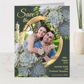 Succulent Hues of Pale Blues Save the Dates Card