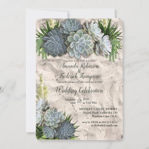 Succulent Hues of Pale Blues Wedding Invitation